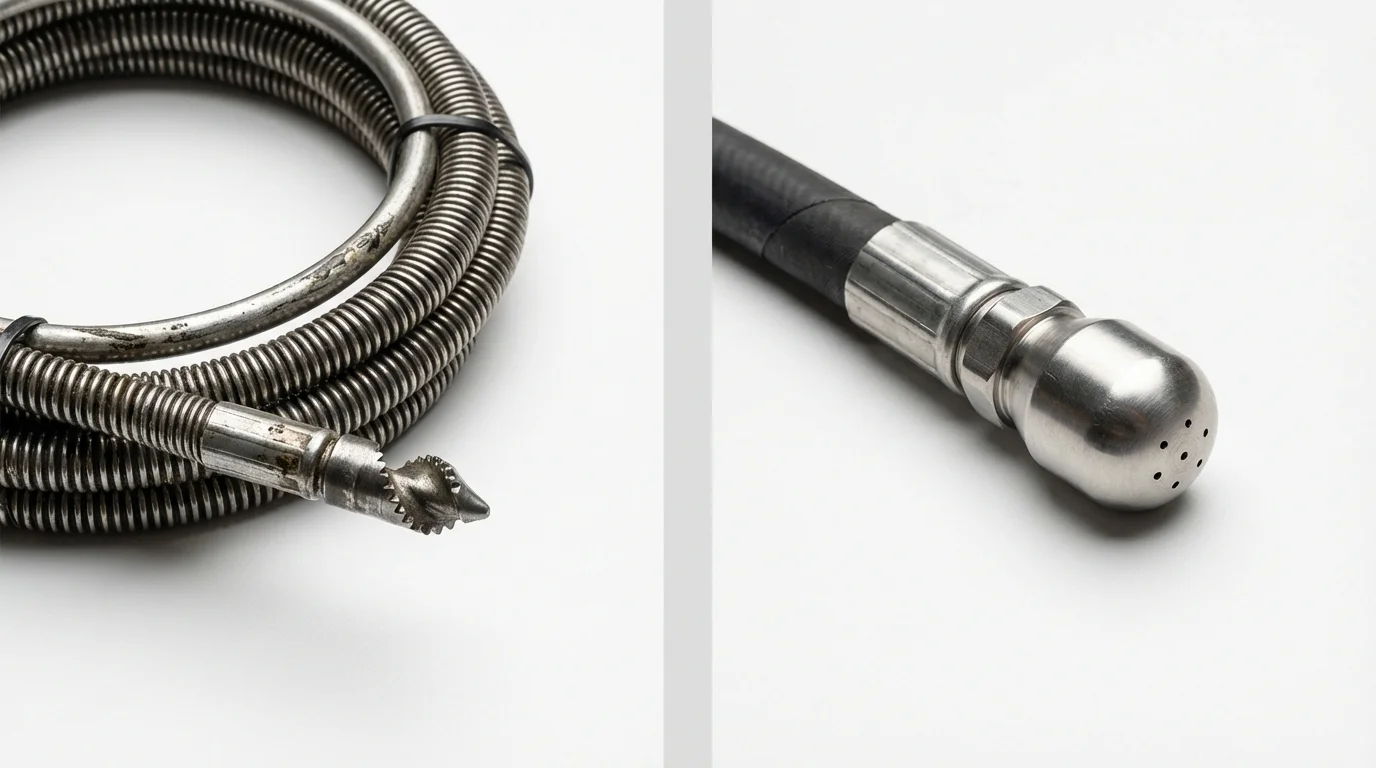 Drain snake cable and hydro jetting nozzle used for drain cleaning in Millers Creek, NC