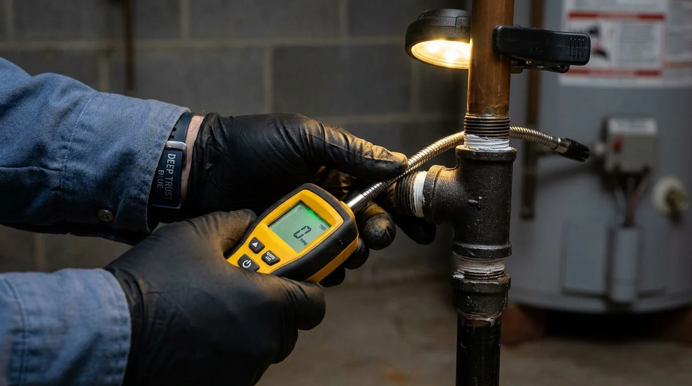 Gas leak detection with electronic sniffer by Johns Plumbing LLC in Millers Creek