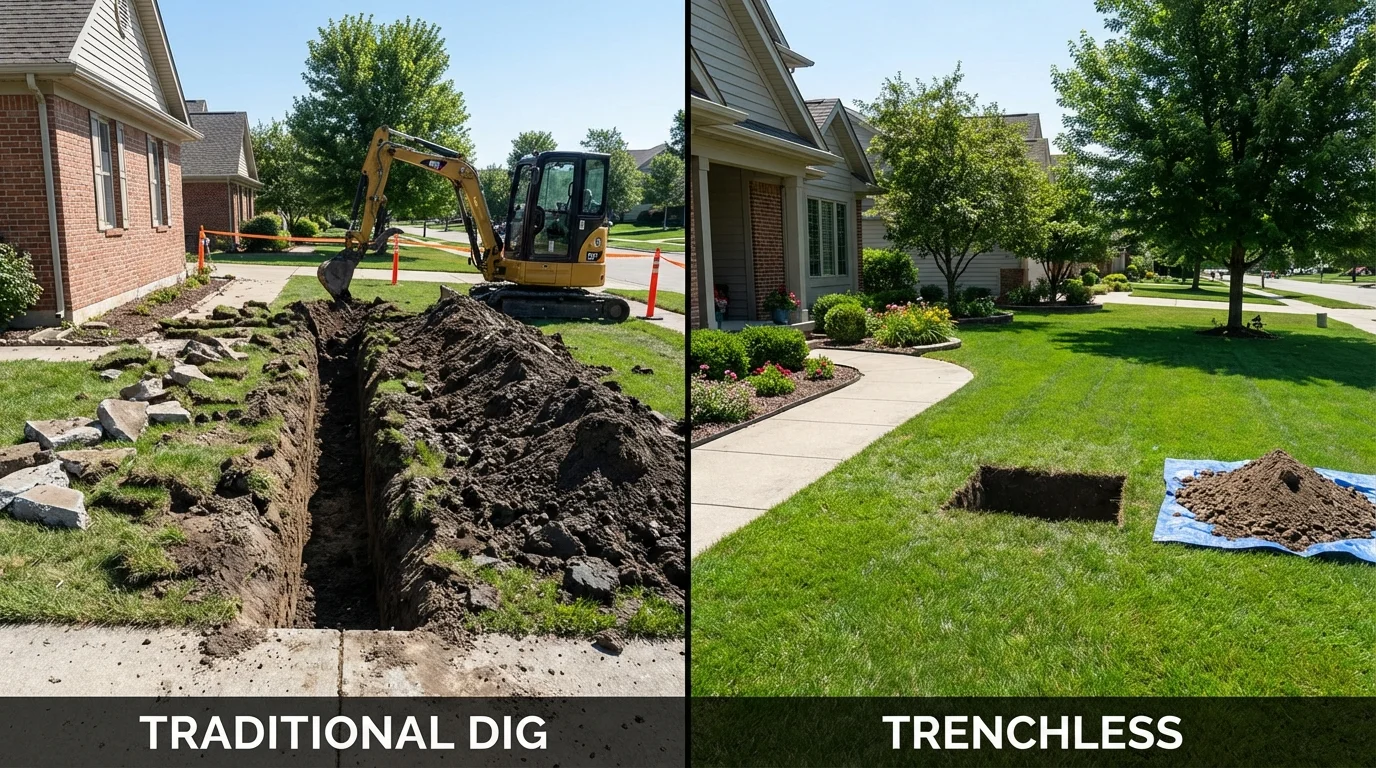 Trenchless sewer repair with minimal yard damage versus traditional excavation in Millers Creek, NC